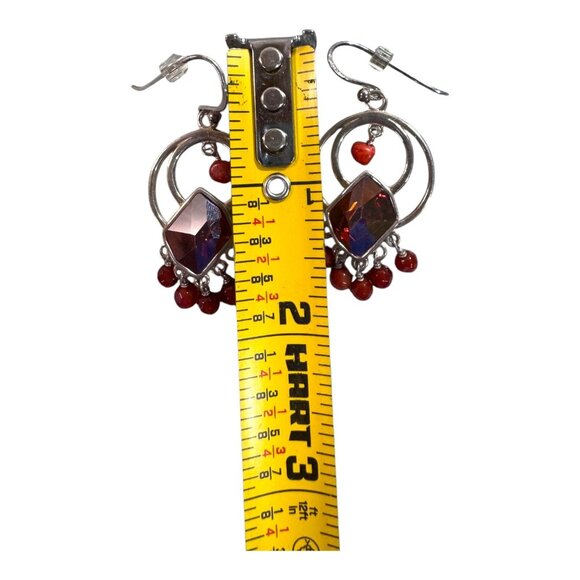 Sterling Silver Dangle Earrings Garnet Red Gemstones & Beads Chandelier Boho - Picture 4 of 5